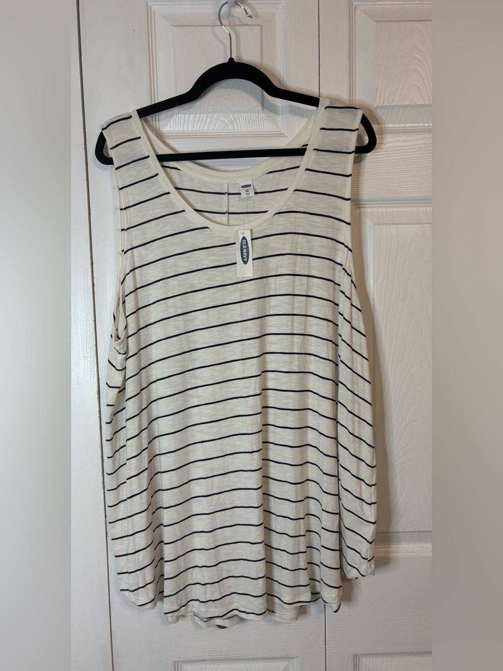 Old Navy Luxe XXL Classic Striped Sleeveless Tank Top Off White Black Stripes